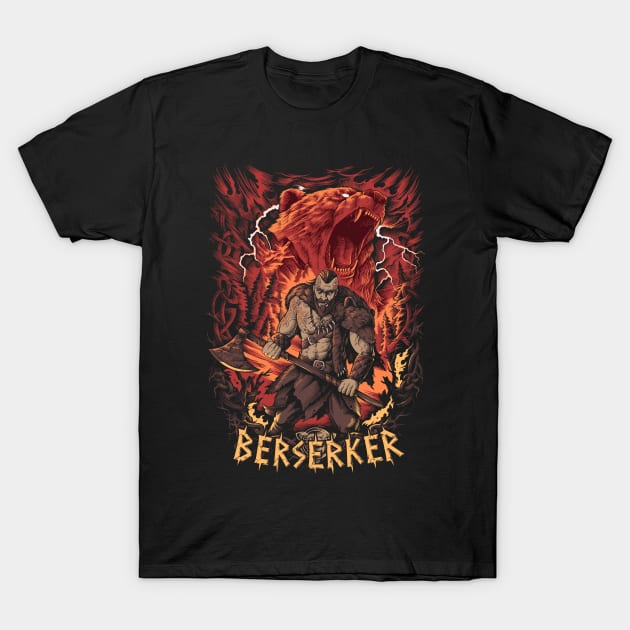 Viking Berserker Pagan Norse Bear Warrior T-Shirt by Blue Pagan